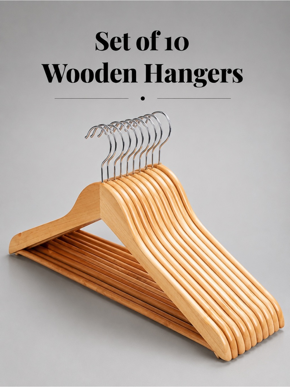 10-Pack Wooden Suit Hangers - Natural Wood